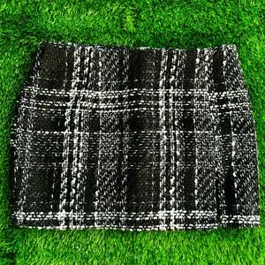 Motel Rocks Black & White Plaid Tweed Mini Skirt